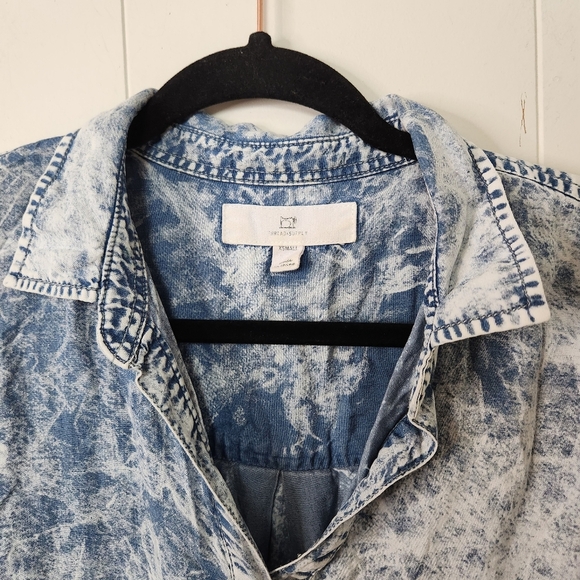 Thread & Supply Acid Wash Chambray Shirt Mini Dress Pockets Coastal Denim Xs - Picture 9 of 10